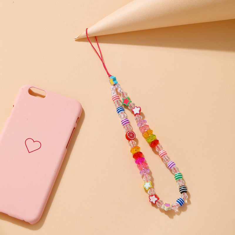 Colored Clay Mobile Phone Lanyard Fruit Flower Heart Star Beaded