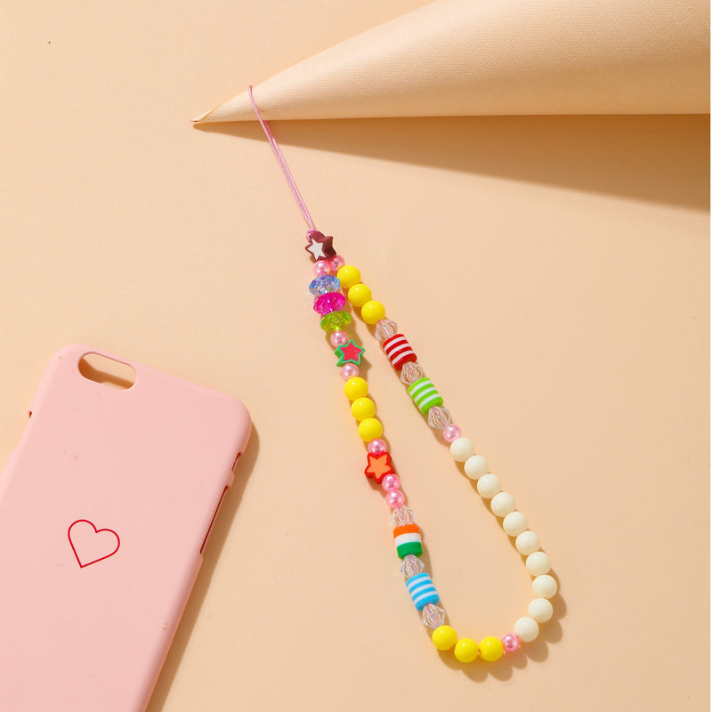 Colored Clay Mobile Phone Lanyard Fruit Flower Heart Star Beaded