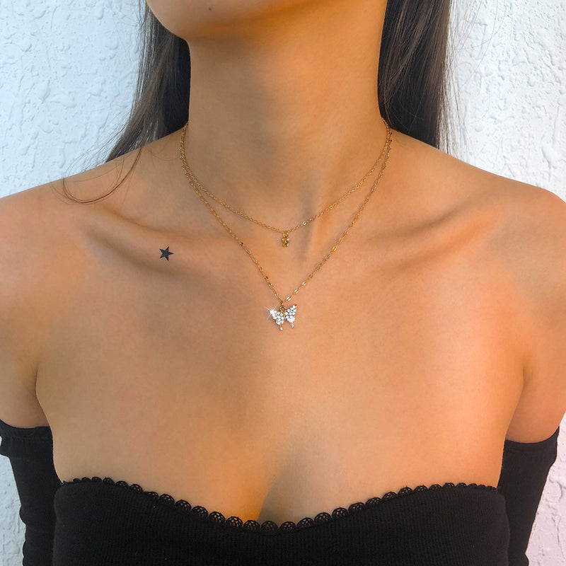 Geometric Micro Inlay Temperament Butterfly Simple Clavicle Chain