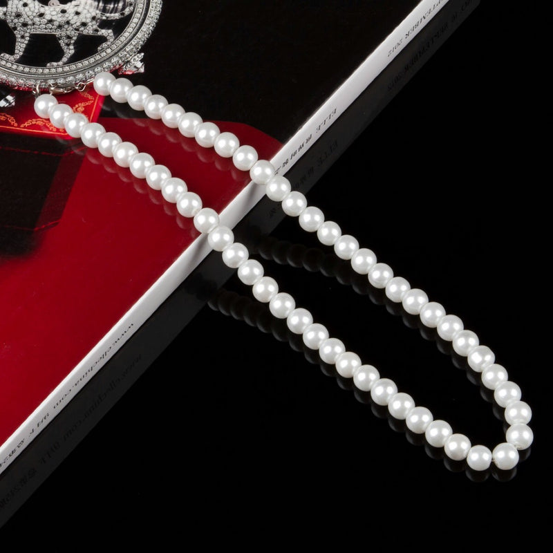 Women's Short White Glass Pearl Necklace Jewelry Costume