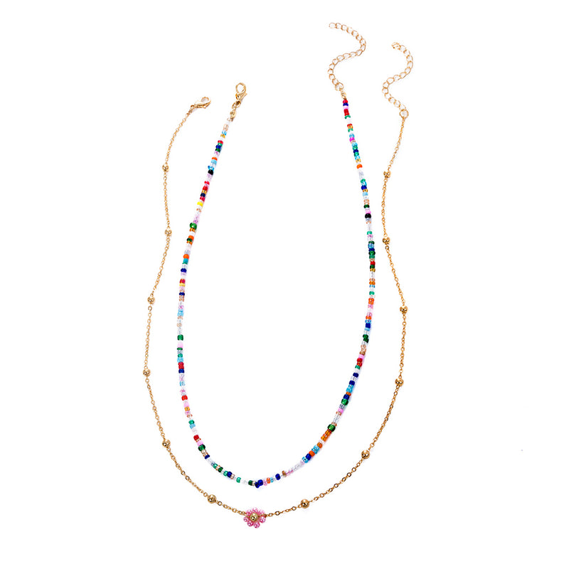 Colorful Chrysanthemum Rice Beads Multi-layered Necklace