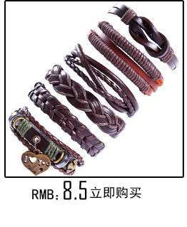 Cowhide Suit Men's Bracelet Multi-layer Carrying Strap Vintage Weave Genuine Leather Bracelet