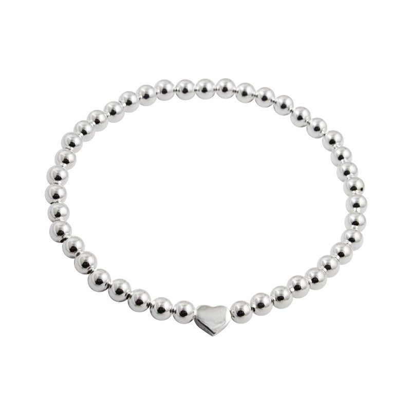 S925 Love Heart Silver Beaded Bracelet