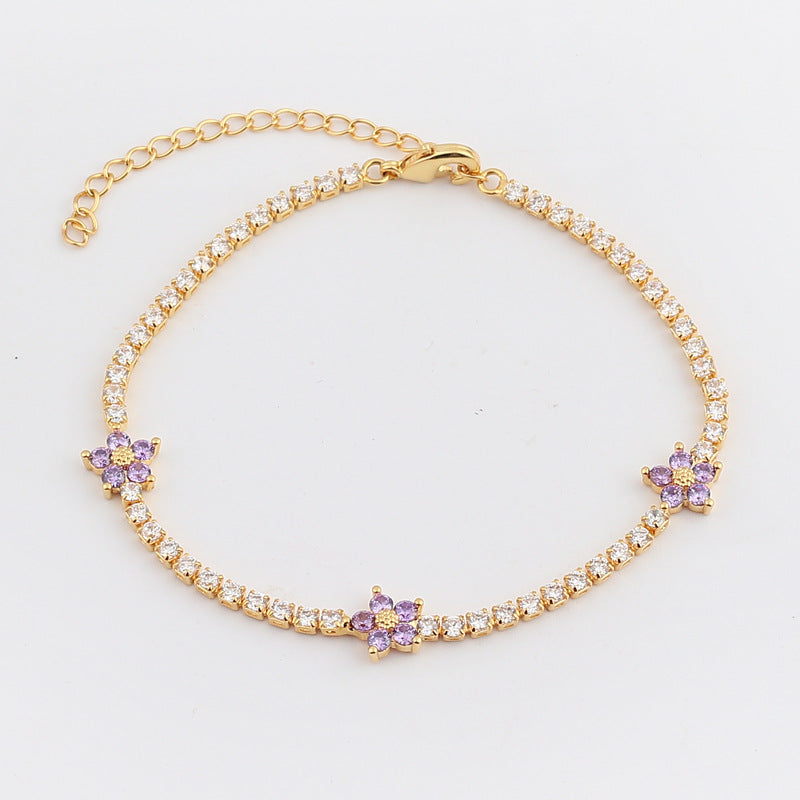 Multicolor Five Petal Flower Zircon Inlaid Simple Sweet Bracelet For Women