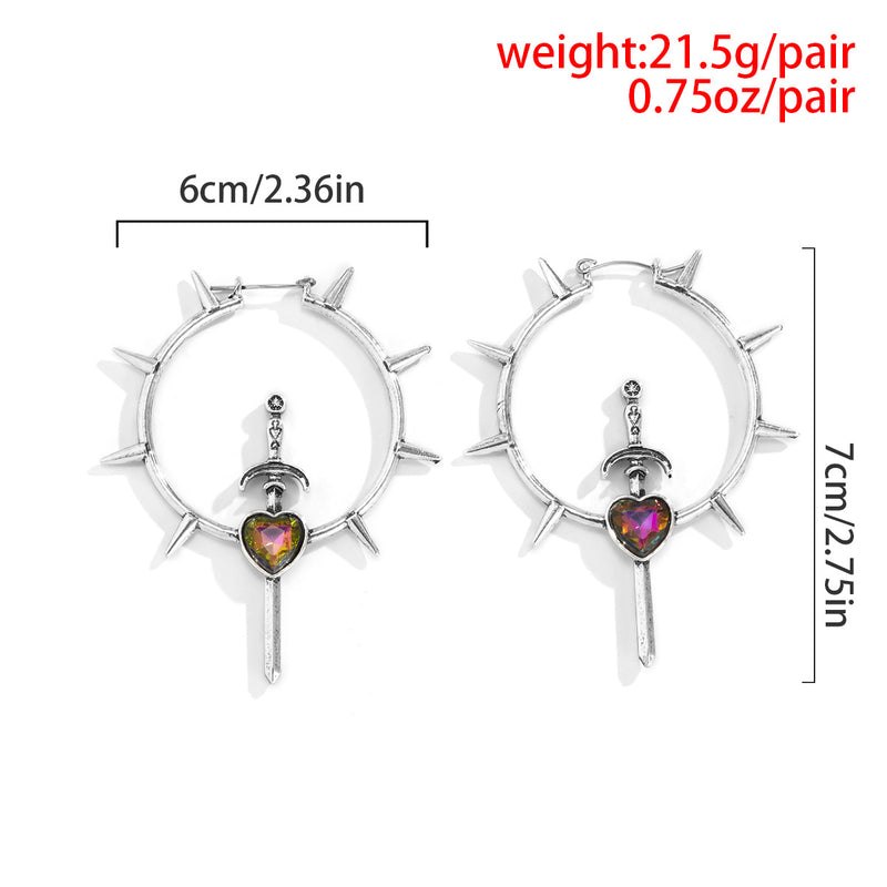 Sweet And Cool Exaggerated Laser Heart-shaped Distressed Earrings Women