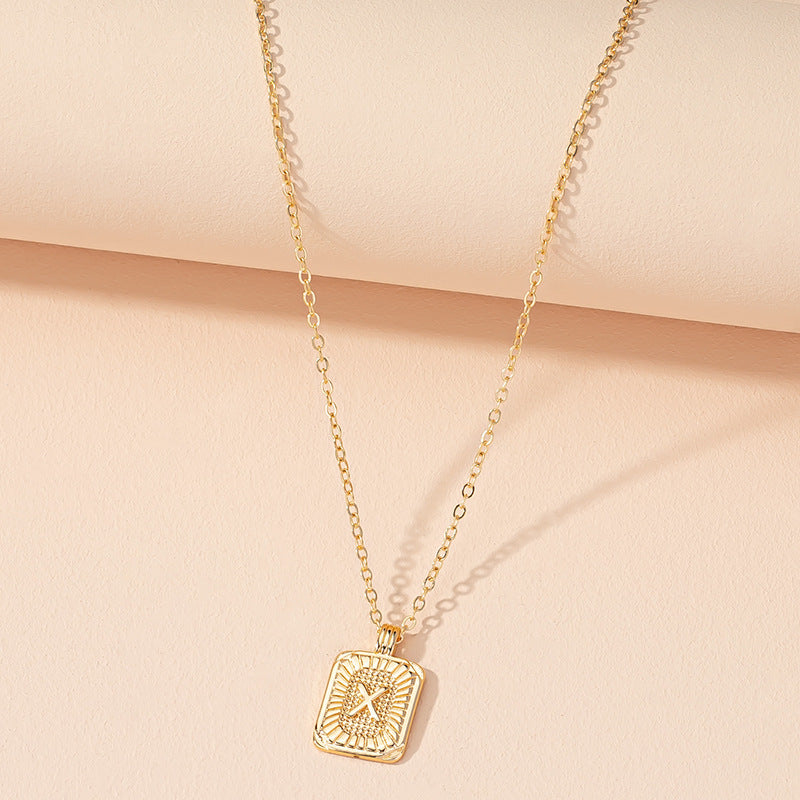 Japanese And Korean Ins Style Simple Square Brand 26 English Alphabet Necklace