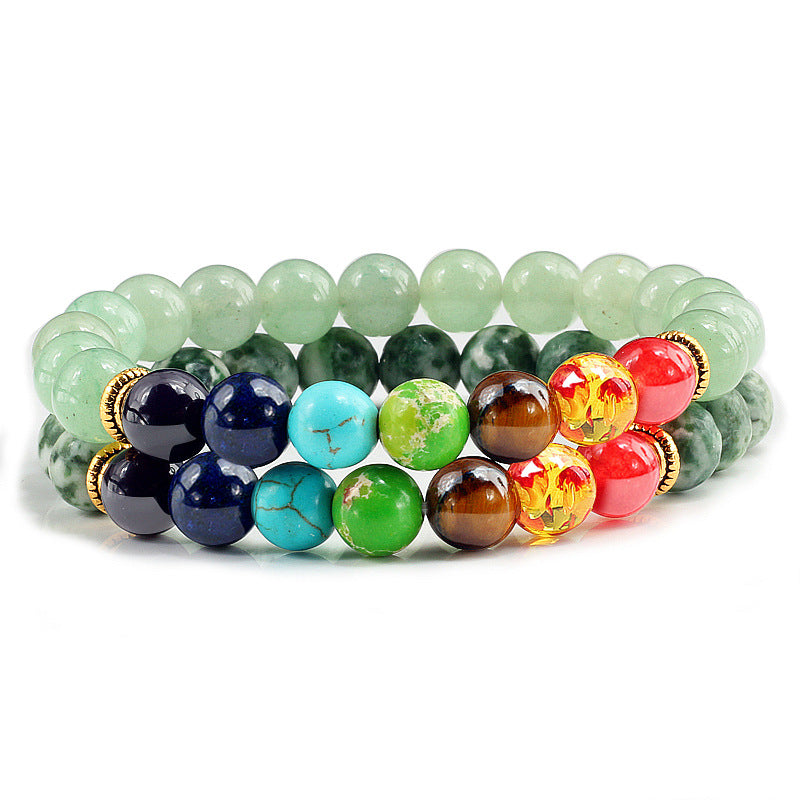 Spar Tiger Eye Lava Stone Yoga Wheel Bracelet Set