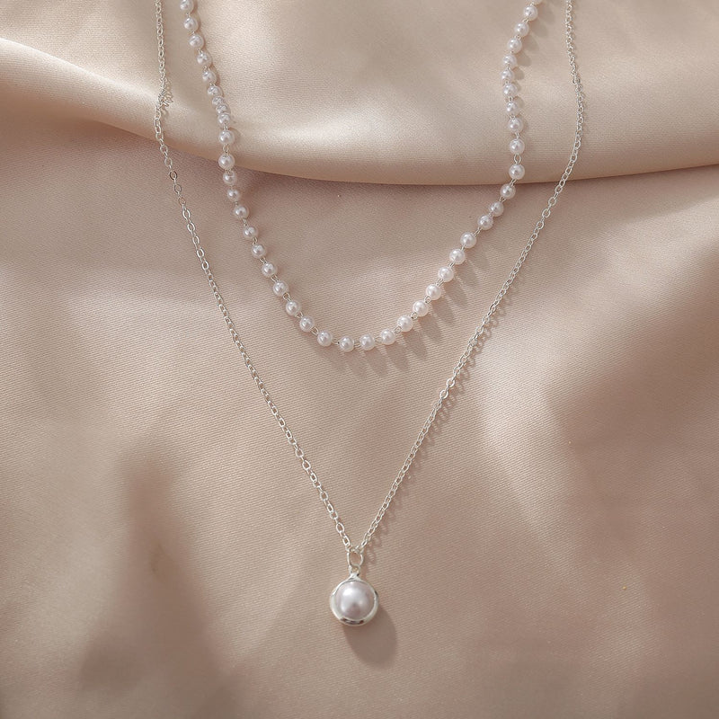 New Fashionable Artificial Pearl Double Layer Necklace For Women