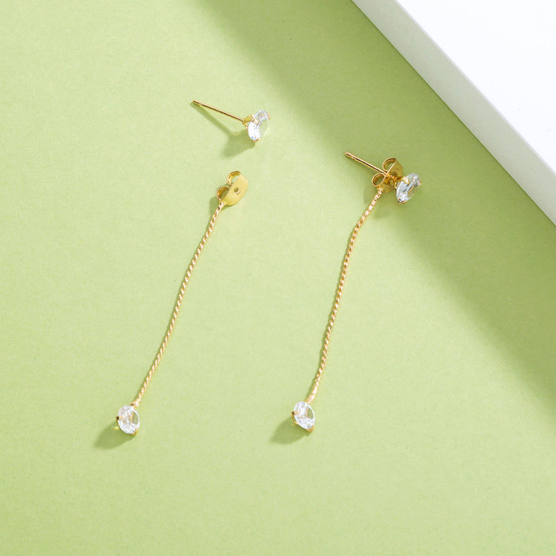 Simple gold with two elegant white zircon earrings