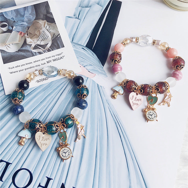 Bohemian Crystal Girl Jewelry Letter Pendant Beaded Bracelet