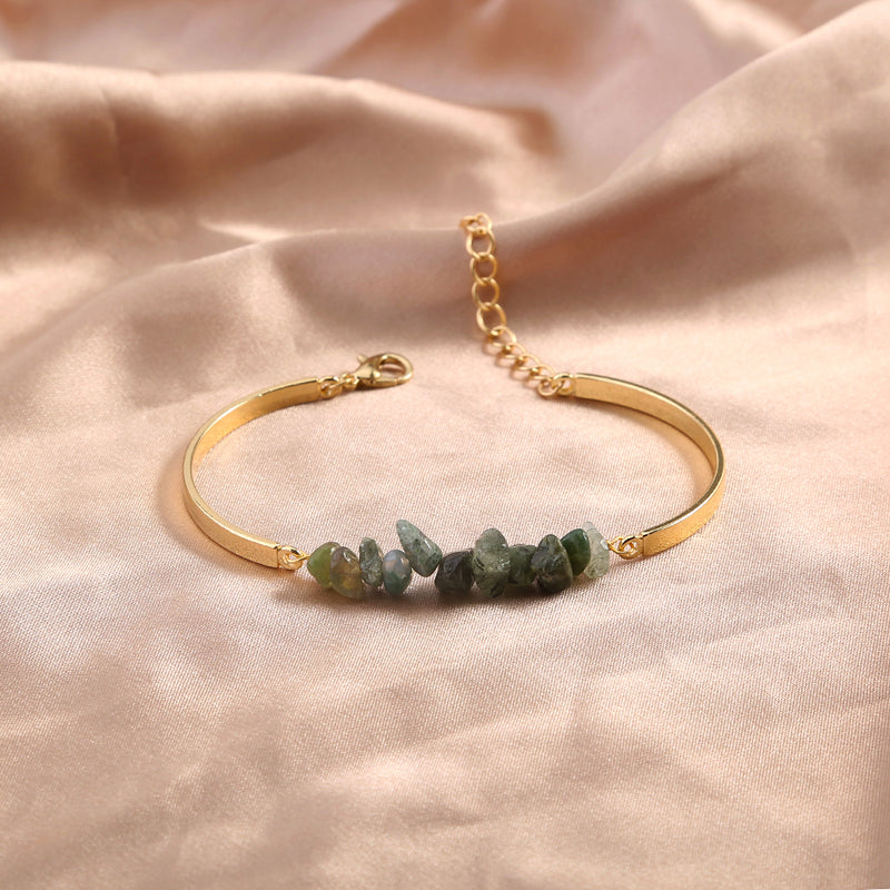 Alloy Crescent Light Green Natural Stone Bracelet