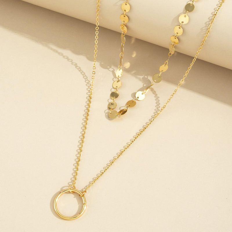 Sequined Collar Circle Pendant Necklace