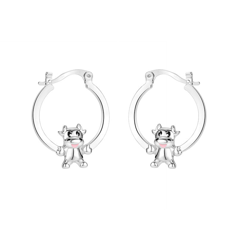 Zodiac Ox Hanging Basket Earrings Simple Round