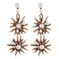 Vintage Metal Inlaid Pearl Tassel Sun Flower Stud Earrings