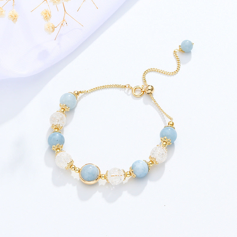 New Transit White Crystal Pop Flower Sliding Bracelet Original Aquamarine Bracelet