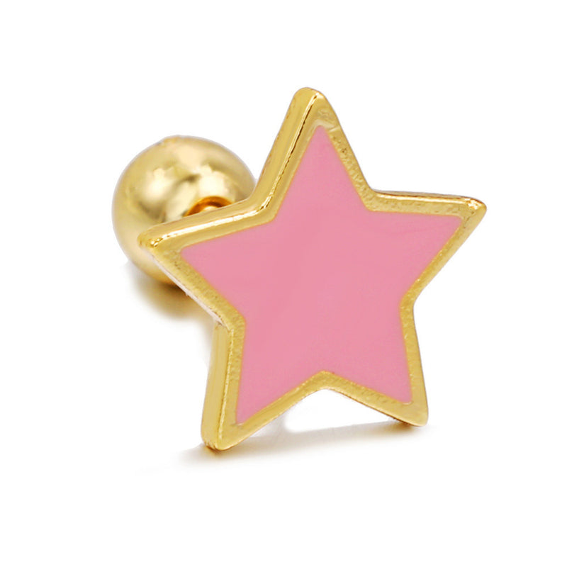 Screw Piercing Love Star Moon Stud Earrings