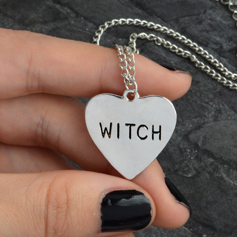 Gothic Punk Witch Heart Necklace Halloween Jewelry Gifts