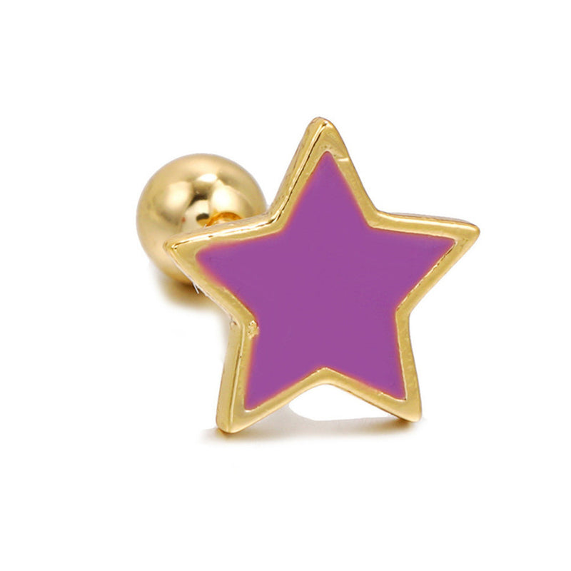 Screw Piercing Love Star Moon Stud Earrings