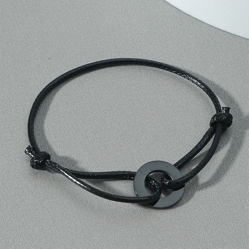 Circle Stainless Steel Wax Rope Braided Bracelet