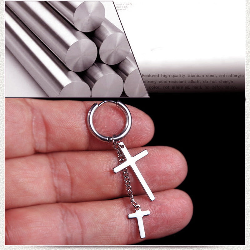 Stainless Steel Cross Men's Earrings