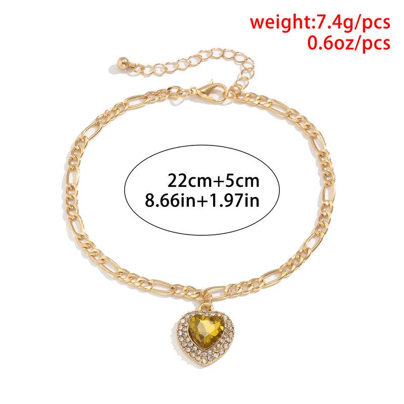 Frosty Wind Rhinestone Peach Heart Metal Chain Anklet