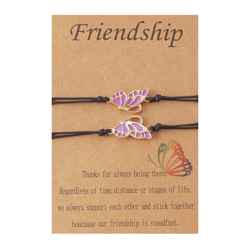 Women's Fashion Rainbow Drip Butterfly Shaped Hand Braided Bracelet