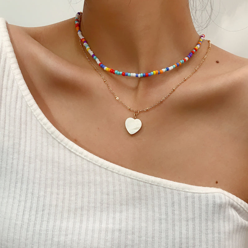 Ethnic Geometric Colorful Rice Bead Heart-Shaped Necklace