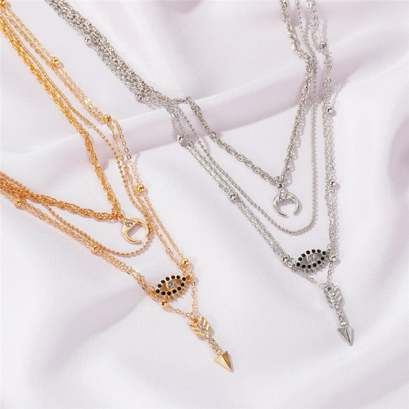 Fashion Tassel Multi-layer Diamond-studded Moon Clavicle Chain Women