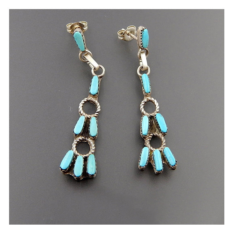 Native Zuni Retro Little Sleeping Beauty Turquoise Earrings