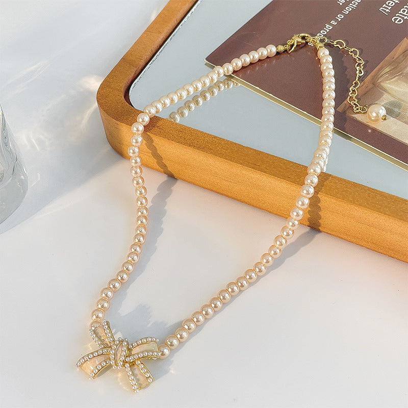 Women's All-match New Pearl Bow Necklace