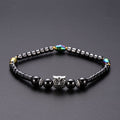 Magnetic Hematite Electroplated AB Color Round Bead Owl Anklet