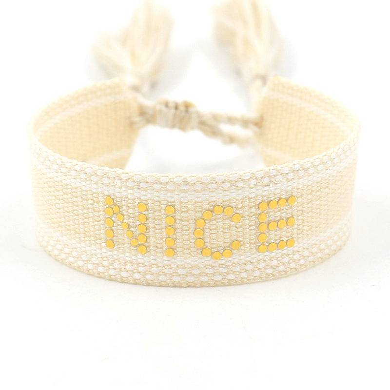 Braided Word Embroidered Diamond Bracelet