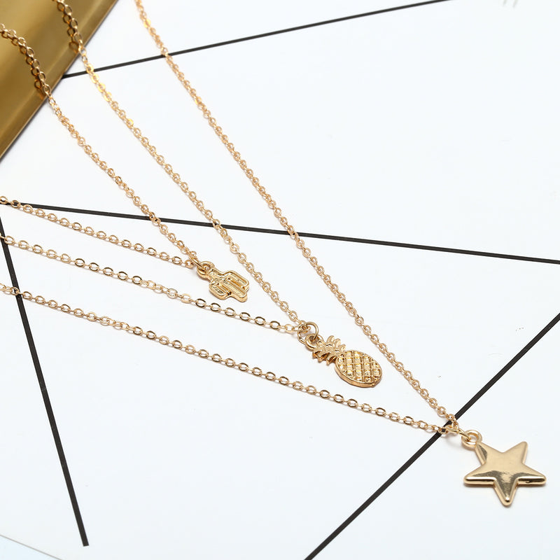 Simple Multi-layer Five-pointed Star Pendant Necklace