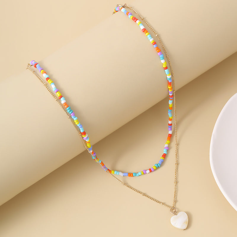 Ethnic Geometric Colorful Rice Bead Heart-Shaped Necklace