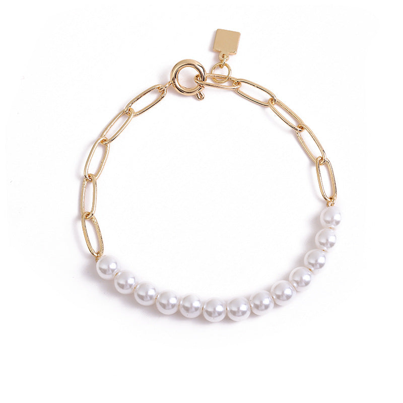New French Women's Pearl Chain Stitching Bracelet