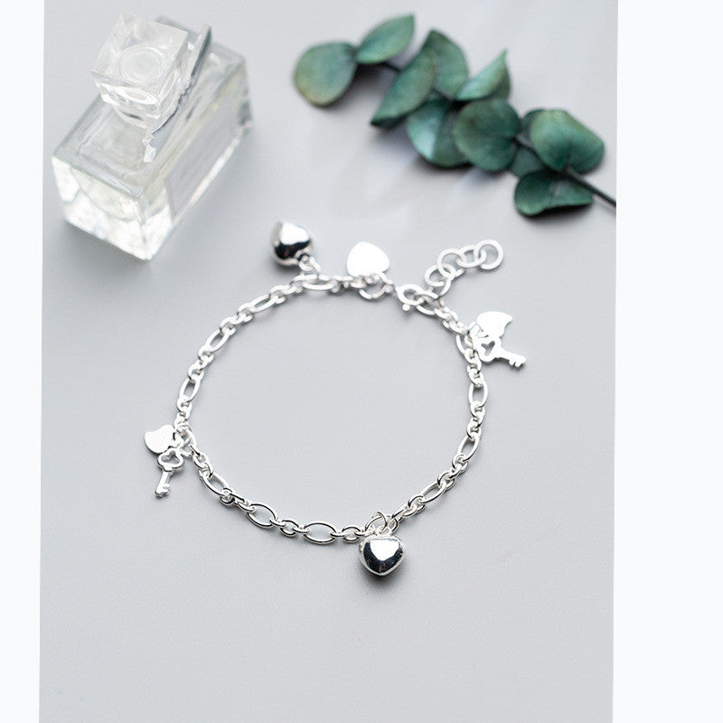 S925 Silver Women's Heart Key Bracelet