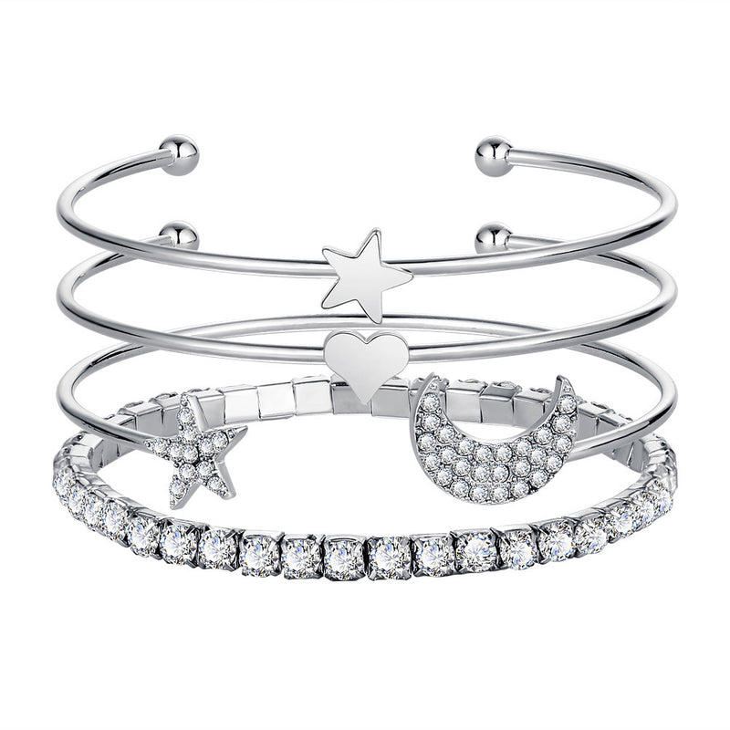 Geometric Crystal Star Moon Bracelet Peach Heart Women