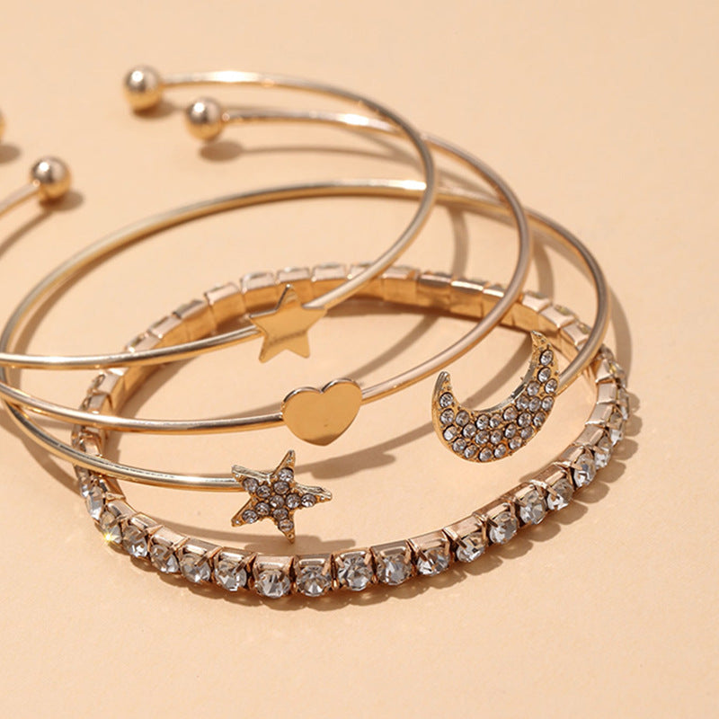 Geometric Crystal Star Moon Bracelet Peach Heart Women