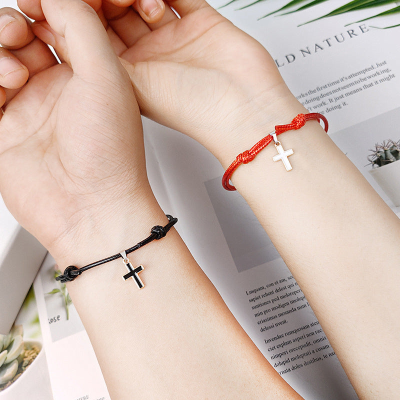 Alloy Cross Wax Rope Bracelet Pair Of Hand Rope Ornaments For Men And Women