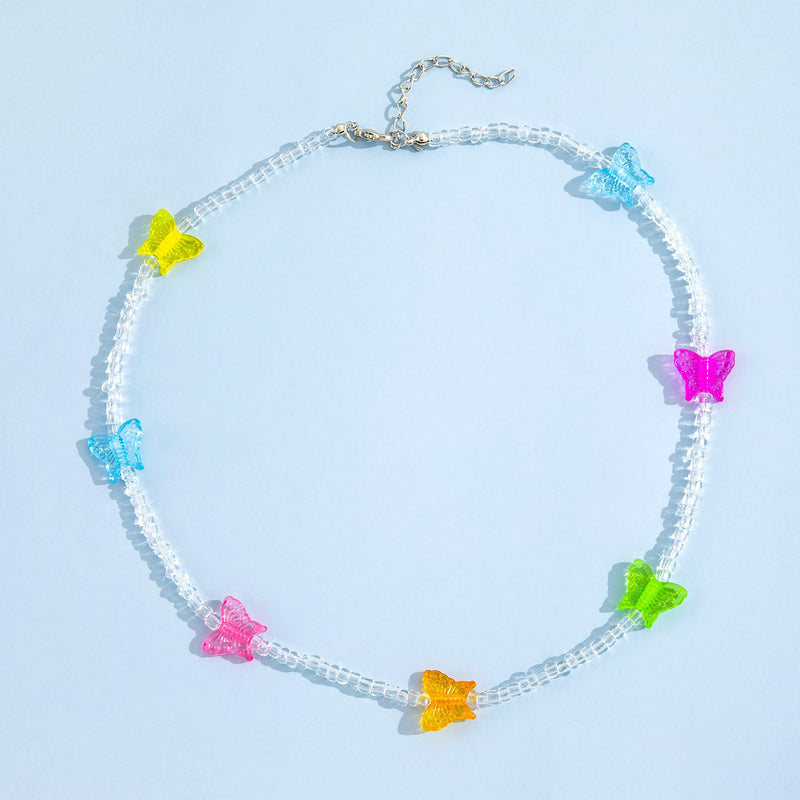 Temperament Simple Crystal Color Butterfly Necklace