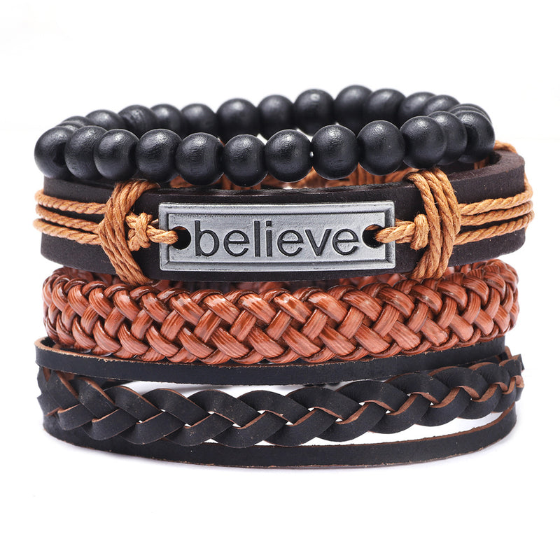 Fashion Woven Believe Cowhide Bracelet