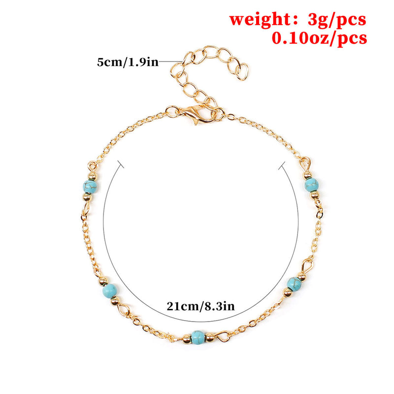 Vintage Handmade Beaded Women's Simple Turquoise Anklet