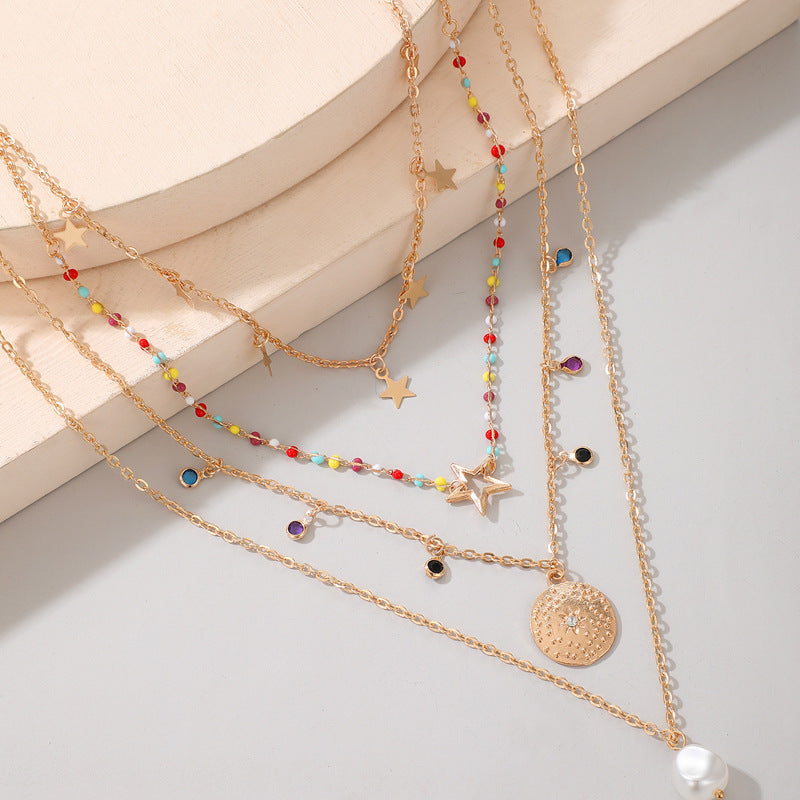 Colorful Rice Beads Star Pearl Pendant Necklace