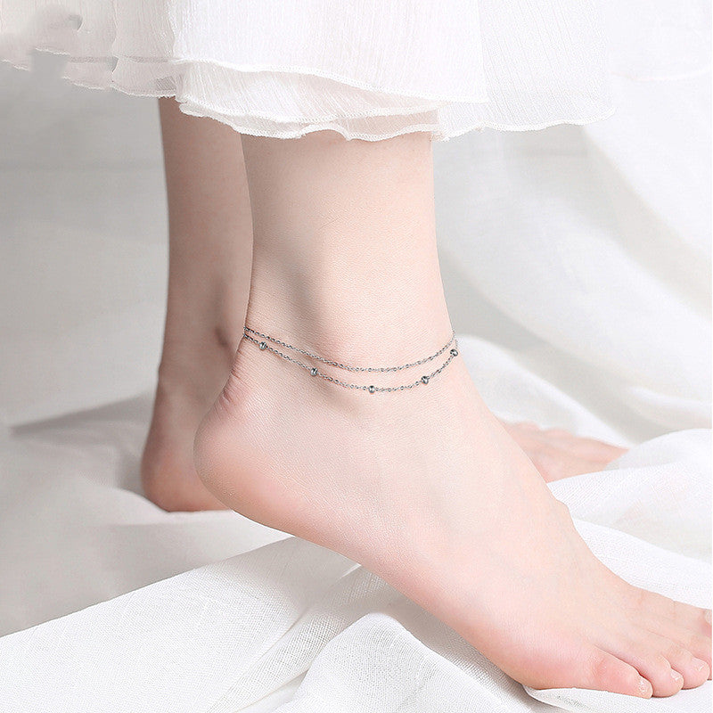 S925 Sterling Silver Anklet Korea Double Row Bead