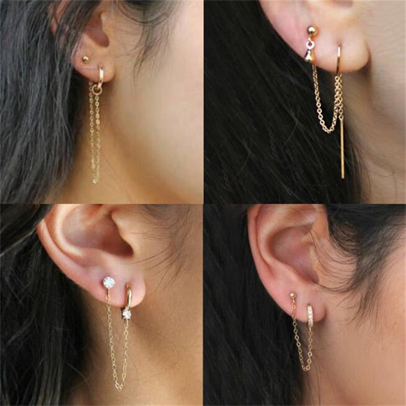 Geometric U-shaped Ear Clip Moon Snake-shaped Earrings