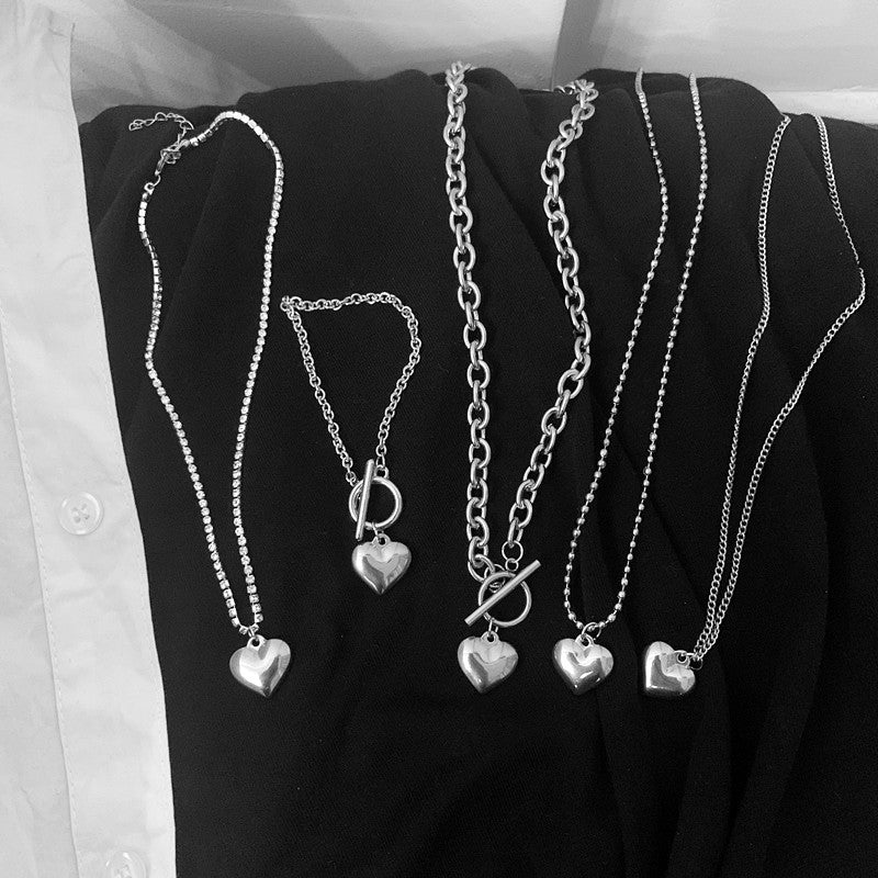 Rhinestone Love Necklace Female Clavicle Chain