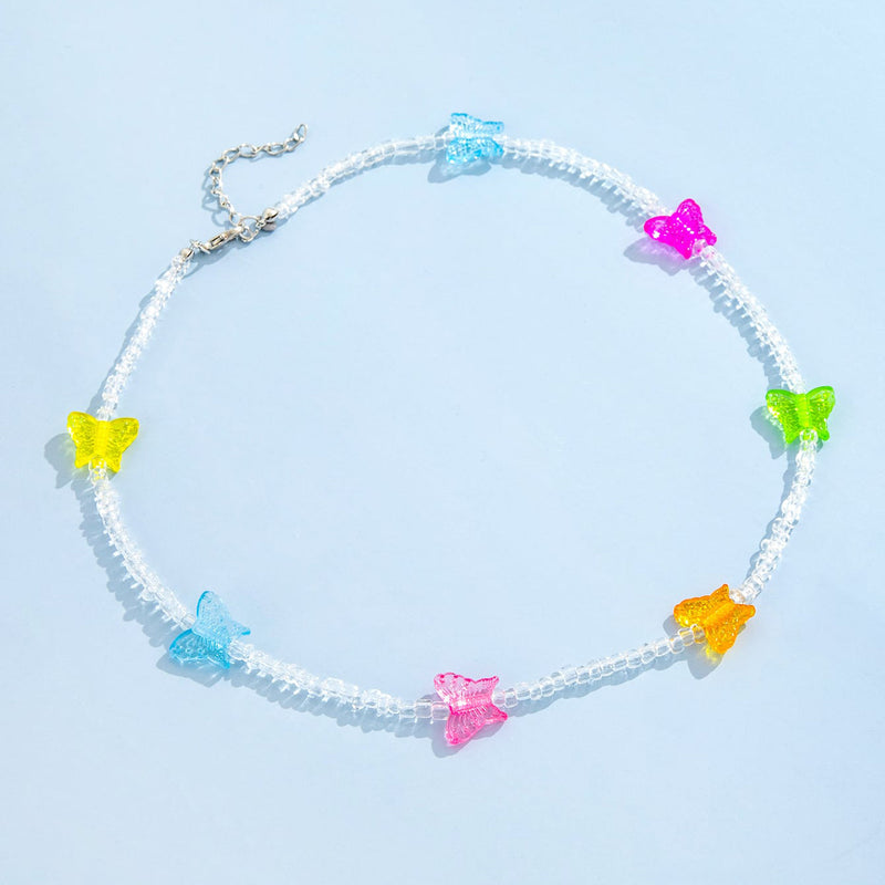 Temperament Simple Crystal Color Butterfly Necklace