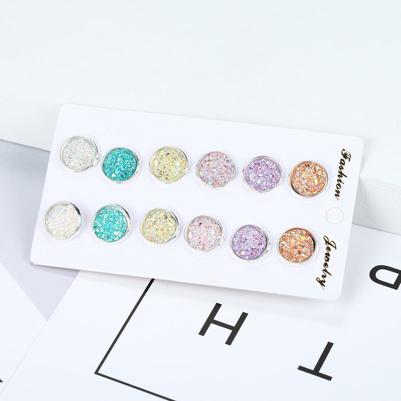 European And American Fashion Colorful Round Earrings Combination One Card 6 Pairs Set