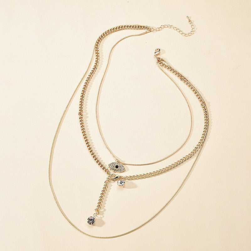 Snake Chain Exaggerated Stacking Necklace With Geometric Micro-inlaid Metal Texture Necklace