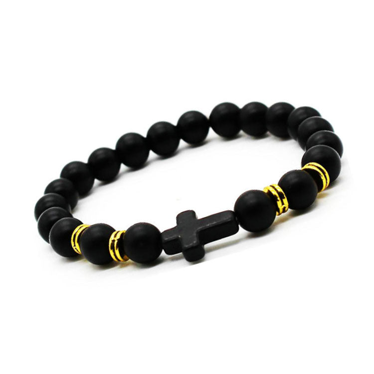 Cross Bracelet 8MM Men's Matte Volcanic Stone